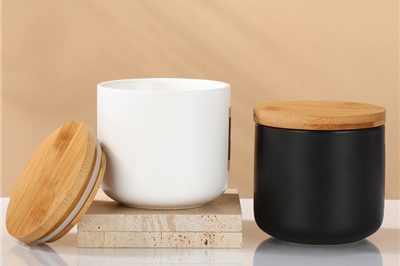 8oz empty ceramic candle jar wholesale with wood lid (2)