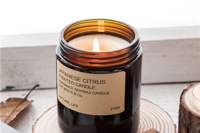 Amber empty glass candle jars with lids (3)