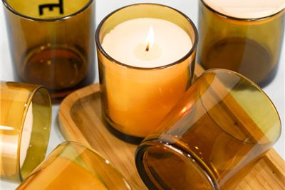 Amber empty round candle containers with lid (4)