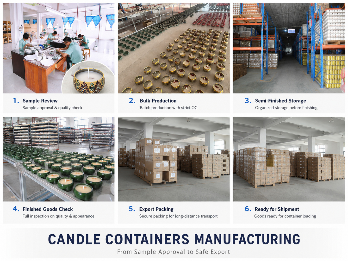 Candle container sample approval, bulk production, inspection and export packing