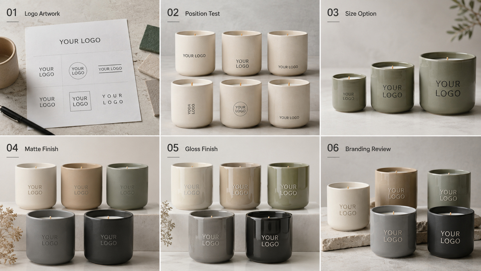 Ceramic candle container logo and branding sample process