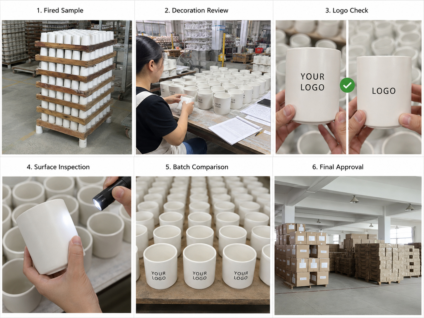 Ceramic candle vessel decoration and bulk consistency inspection