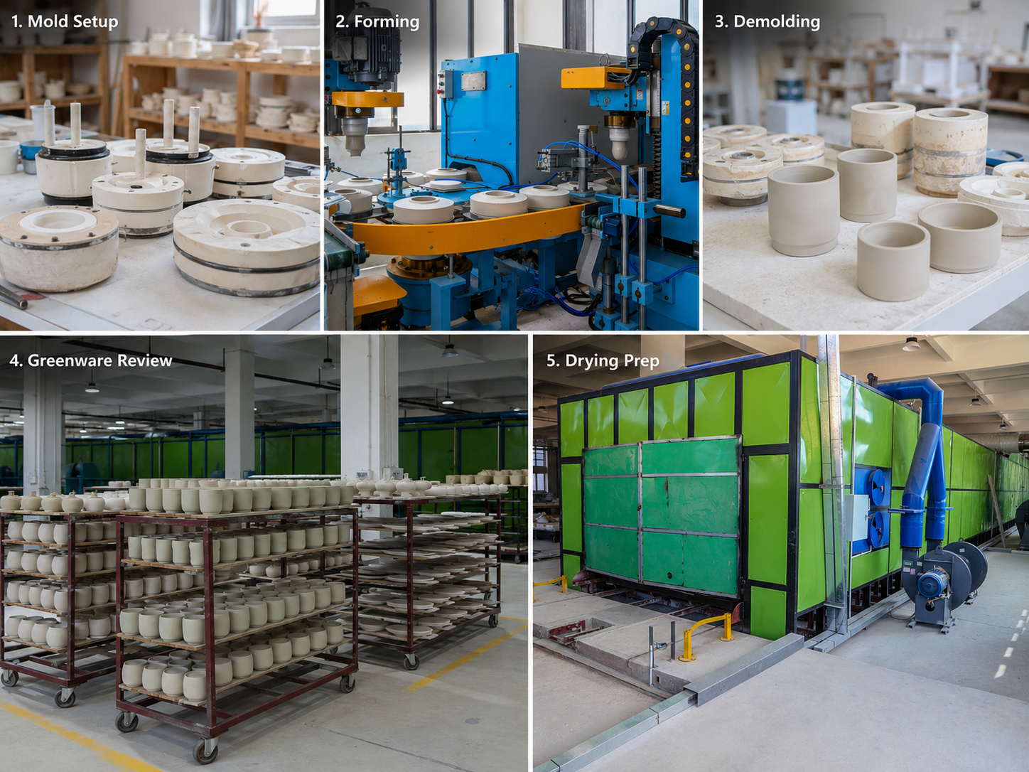 Ceramic candle vessel forming, demolding and drying process